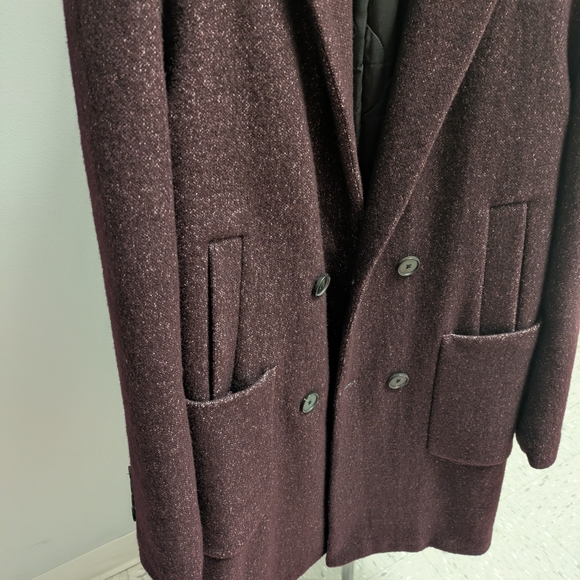 Simons Deep Burgundy Double-Breasted Pea Coat - Picture 3 of 11